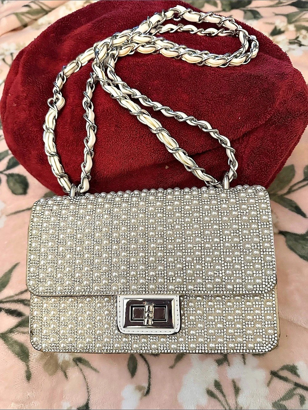 ALDO Embellished Crossbody Bag in White & Silver
